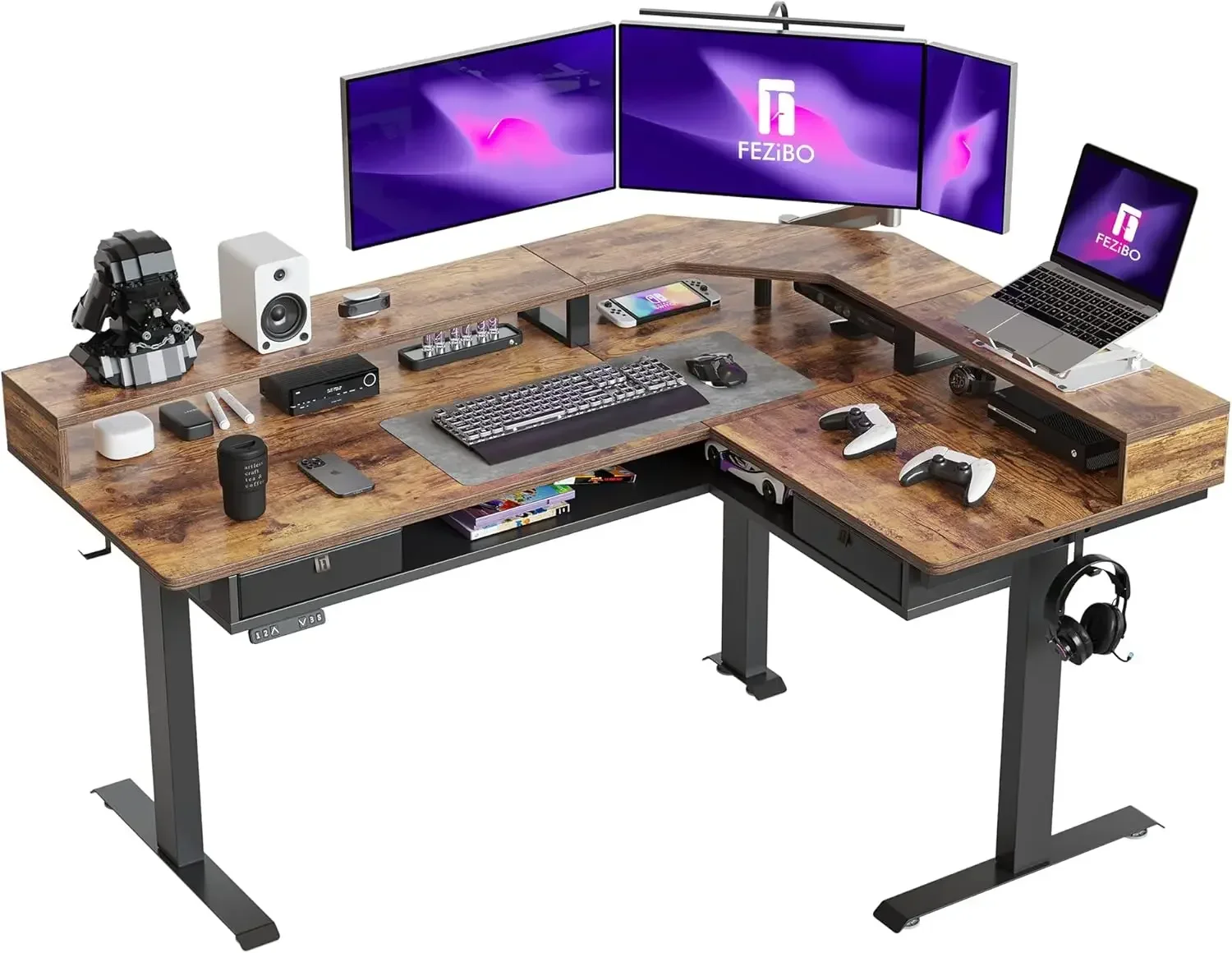 

63" L Shaped Standing Desk with LED Strip, Electric Triple Motor Sit Stand up Corner Desk Height Adjustable with Monitor Stand