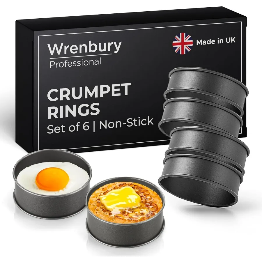 

Crumpet Rings Nonstick 3.5 inch English Muffin Rings Set of 6 Food Ring Molds for Cooking Metal Baking Egg Ring Set Made in Eng