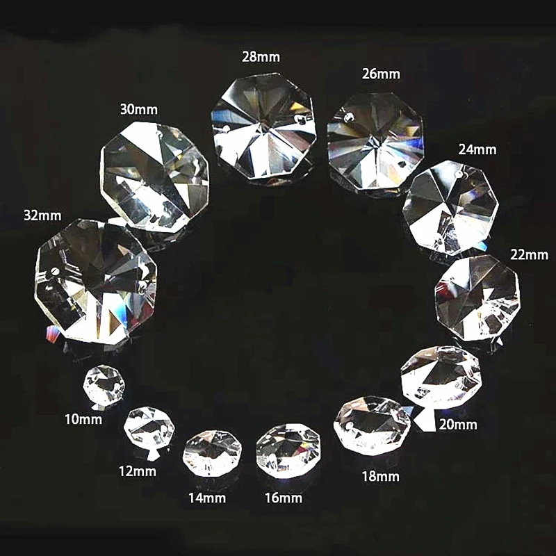 10mm/12mm/14mm/16mm/20mm 50szt Przezroczyste kryształowe koraliki ośmiokątne w 2 otworach do części pryzmatu żyrandola