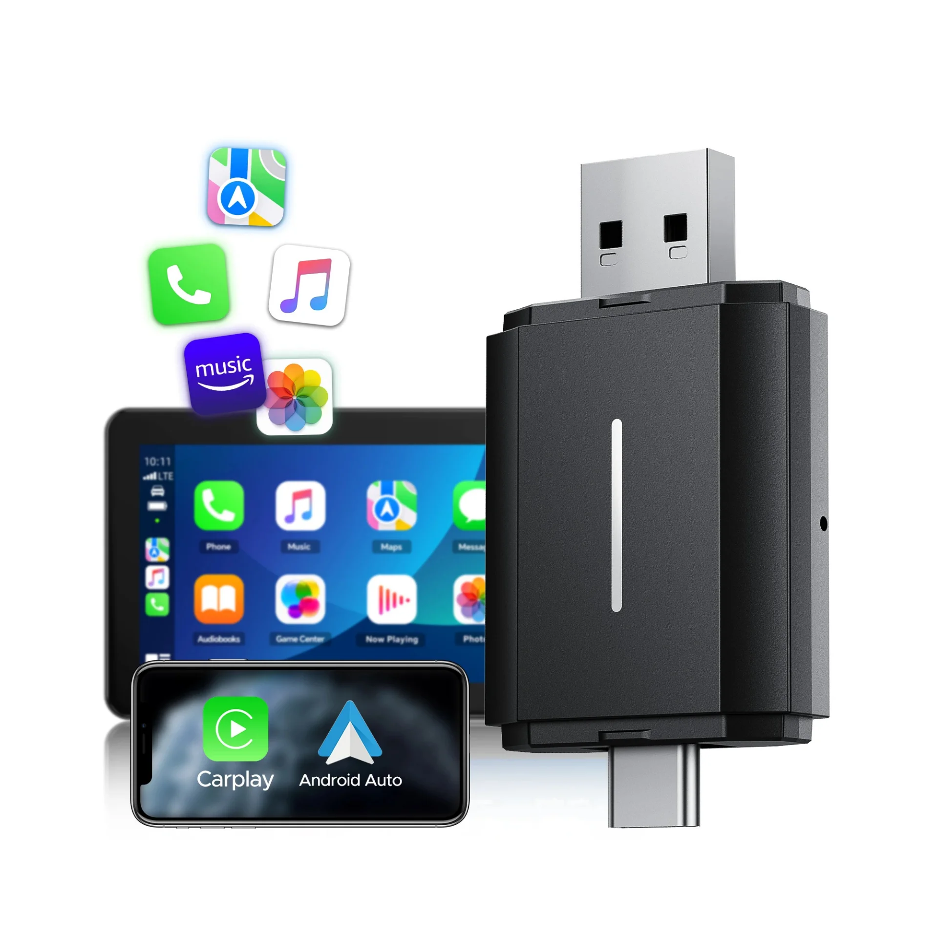 

Адаптер Phoebus Carplay с проводом к беспроводному мини-приставку Android Auto для Apple Carplay Dongle с гарантией 1 год