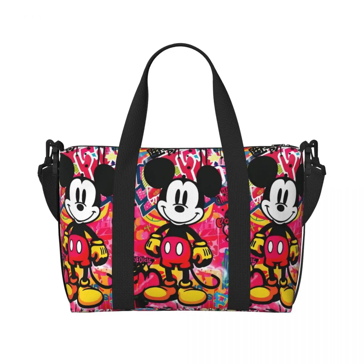Custom Mickey Mouse Tote Bag Women Large Capacity Graffiti Cartoon Cute Print Animation Beach Gym Shoulder Travel Bag
