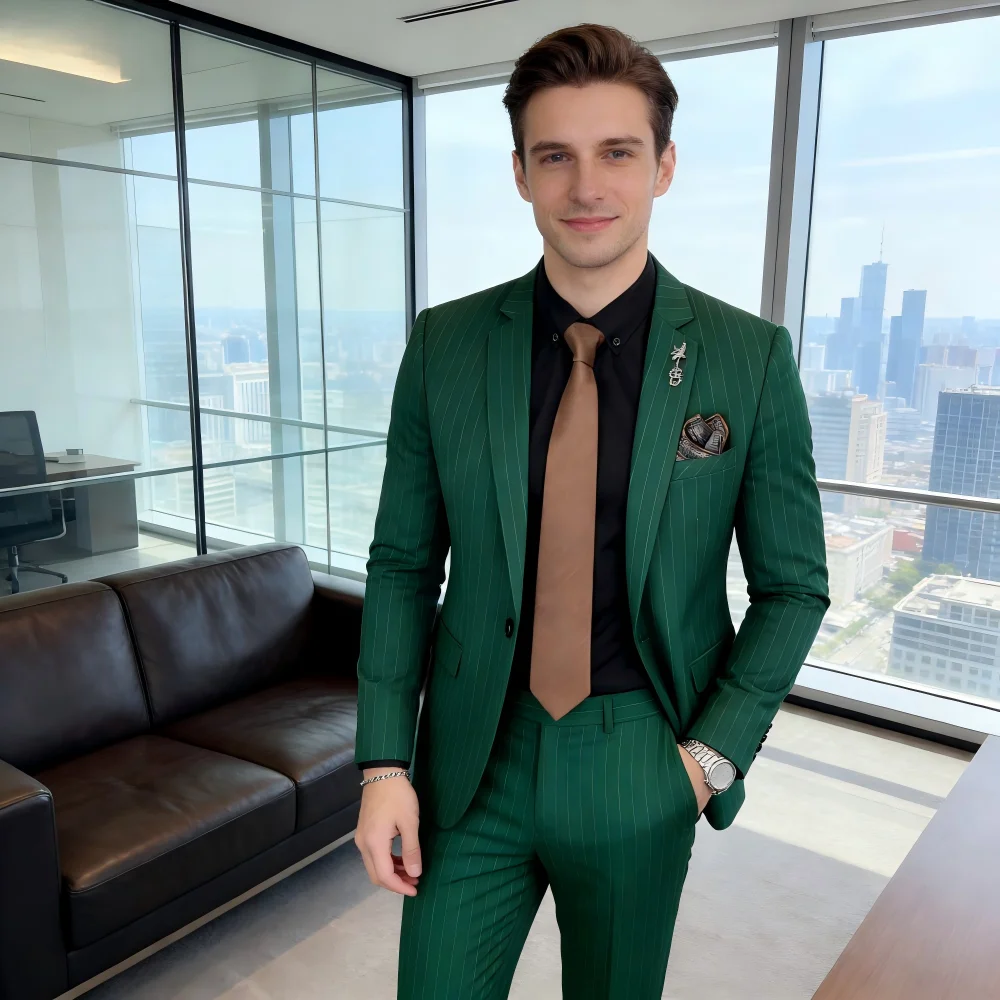 

Men's Moda Striped Fitted Tuxedo Suit Formal Wedding Smoking Jacket And Pants Set Business Party Wedding Groomsmen Attire