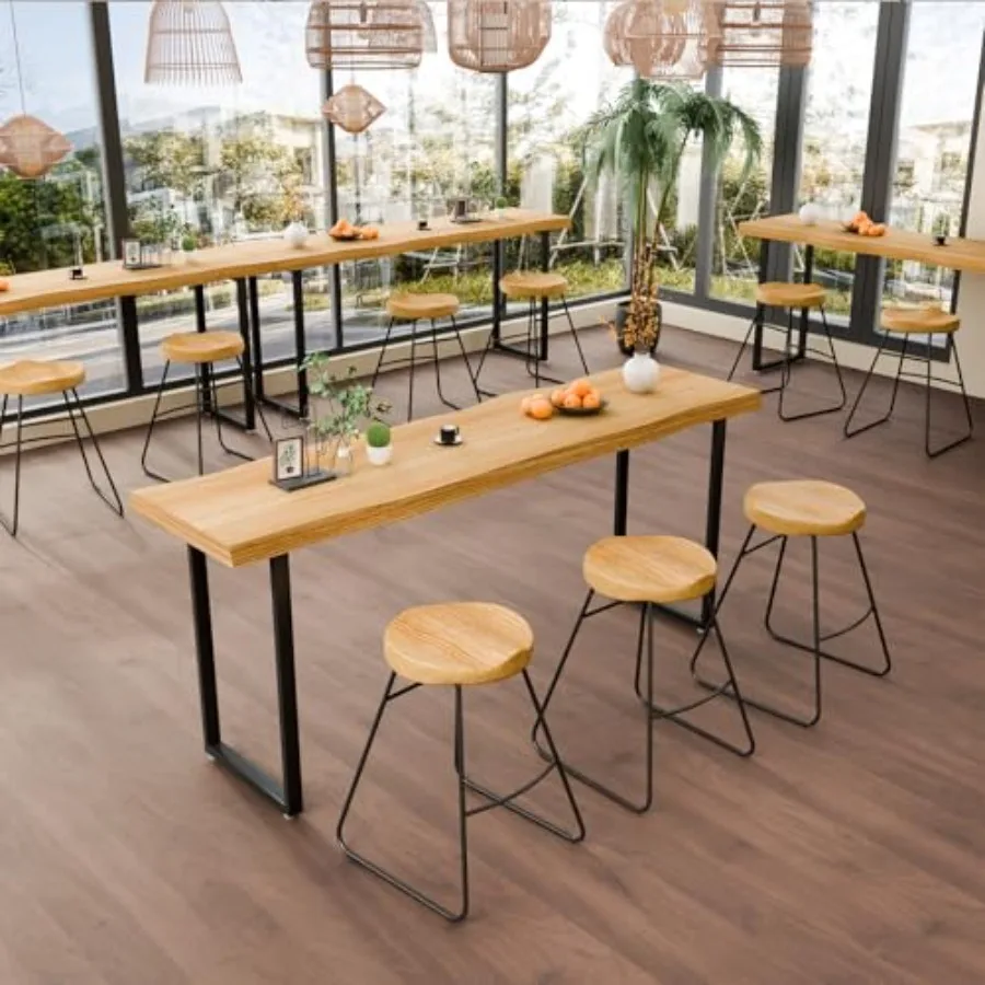 

Narrow Bar Table, Rectangular Solid Wood Counter Height Table, Industrial Height Pub Table with Sturdy Metal Frame, Easy-to-Cle