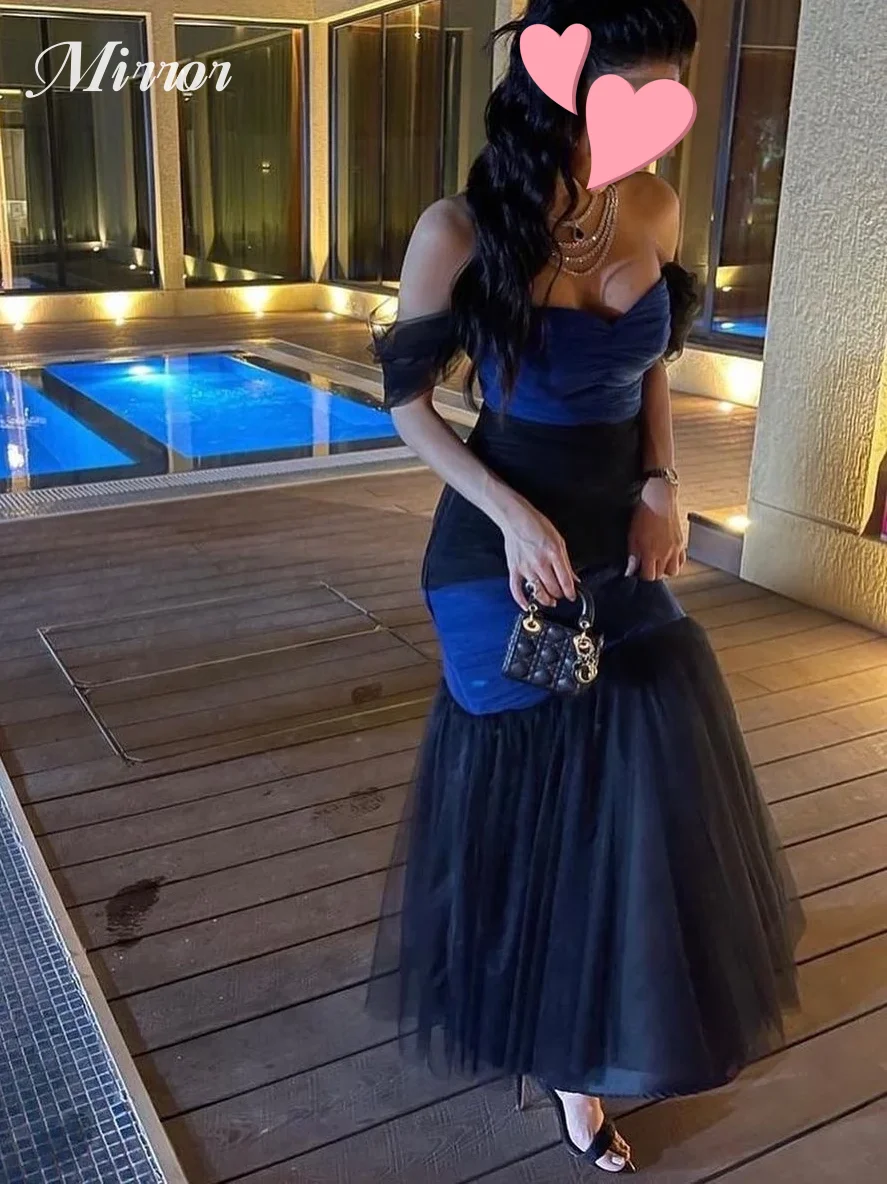 

Mirror Dress Elegant Vintage Black Blue Mermaid Sexy Off the Shoulder Formal Occasion Ball Prom Dress Evening Party Gowns