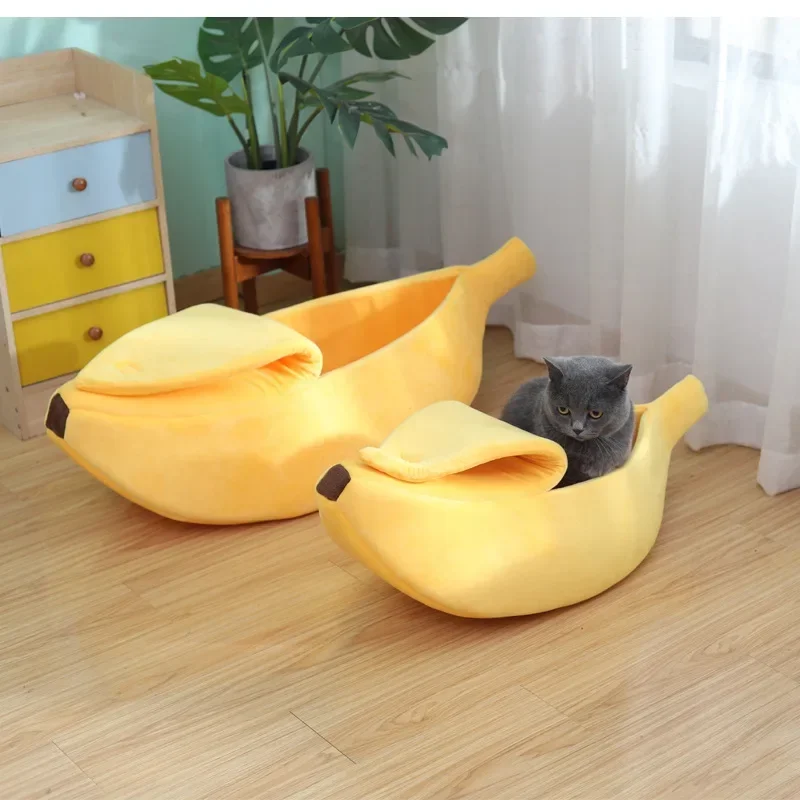 Cama creativa con forma de plátano para gatos, bonita jaula para hámster, cesta para gatos, perrera portátil cálida para mascotas, accesorios divertidos para mascotas