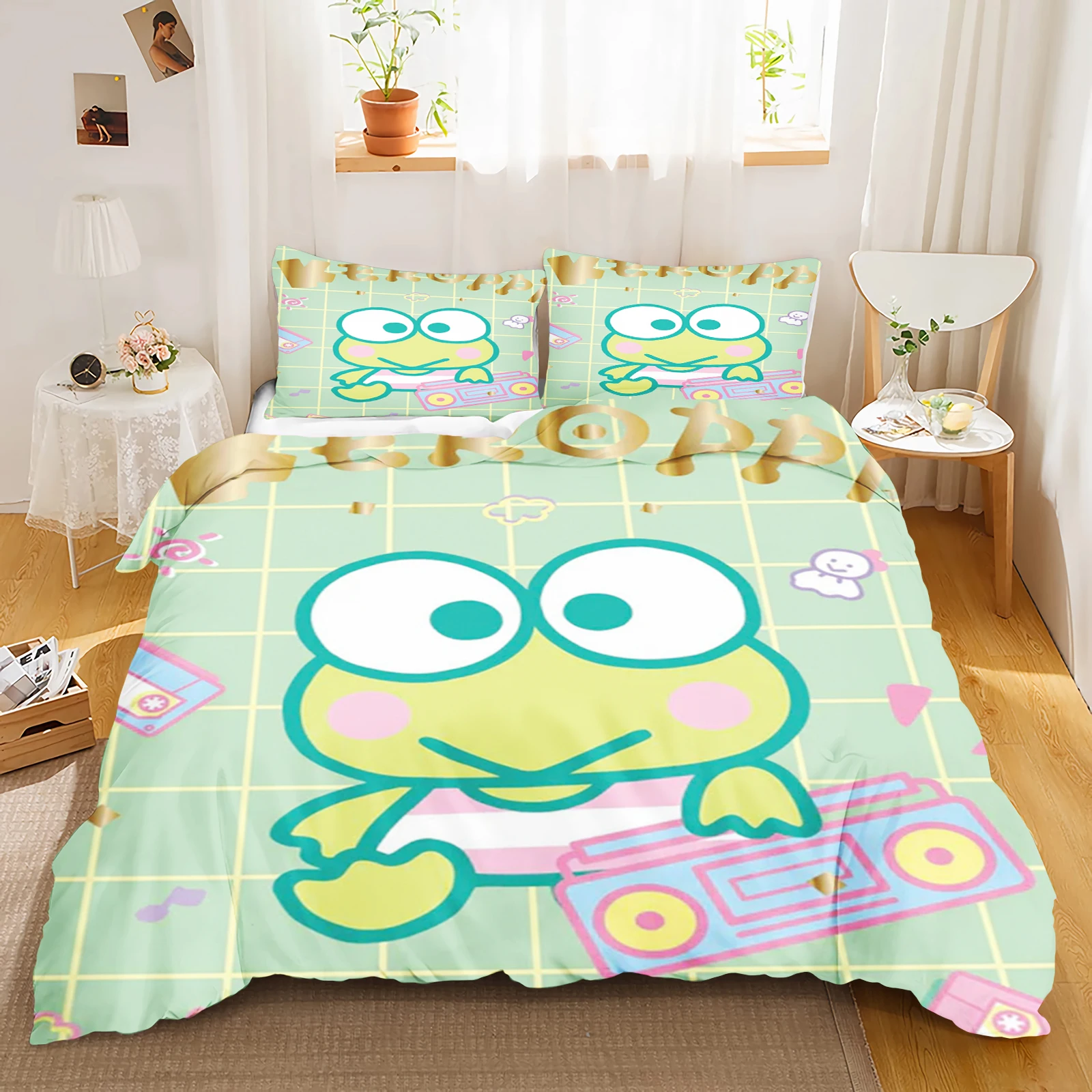 Sanrio Keroppi Duvet Cover Bedding Set Sets Children Co-branded Comforter Custom Made King Size 3PCs