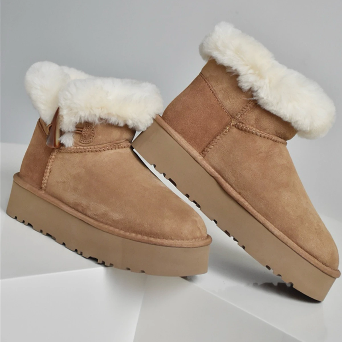 

Withered Nordic Winter Fur Integrated Wool Snow Boots 4.5cm Thick Sole Flat Shoes Top-quality Ankle Boots Women's Shoes