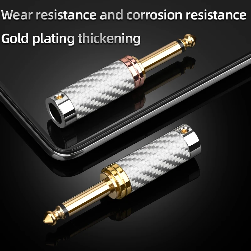 ATADUDIO 4PCS 6.5mm Plug Carbon Fiber Shielding Shell Gold Plated Mono 6.5 TS Jack Plug for Microphone Audio Guitar Connector