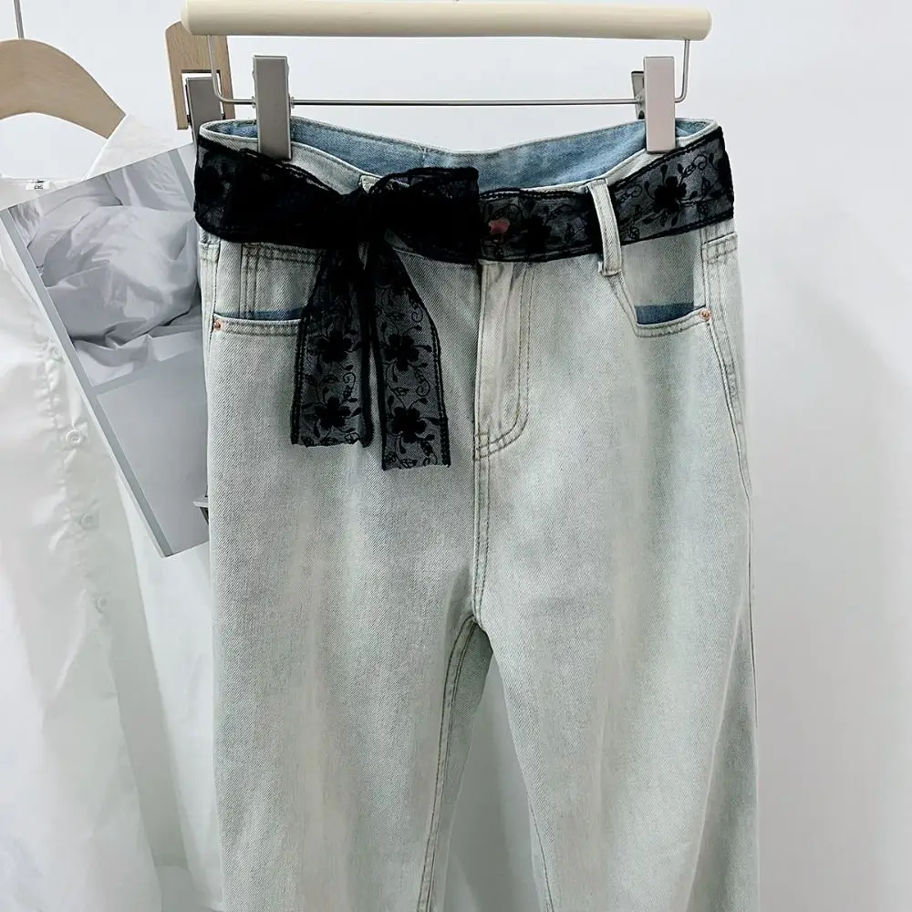 Unique Sweet Lace Waistband Long Bow Gauze Waist Belt Tie Up Thin Dress Jeans Belt Spicy Girls