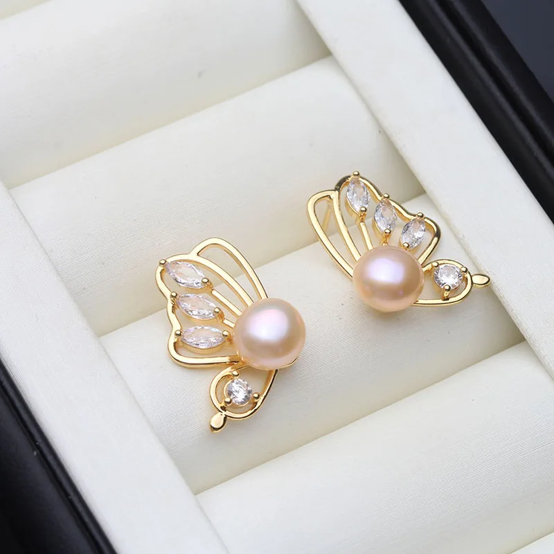 

Trendy Cultured 925 Silver Stud Earrings with Pearls Wife Anniversary Gift White Black Genuine Freshwater Pearl Earrings Women