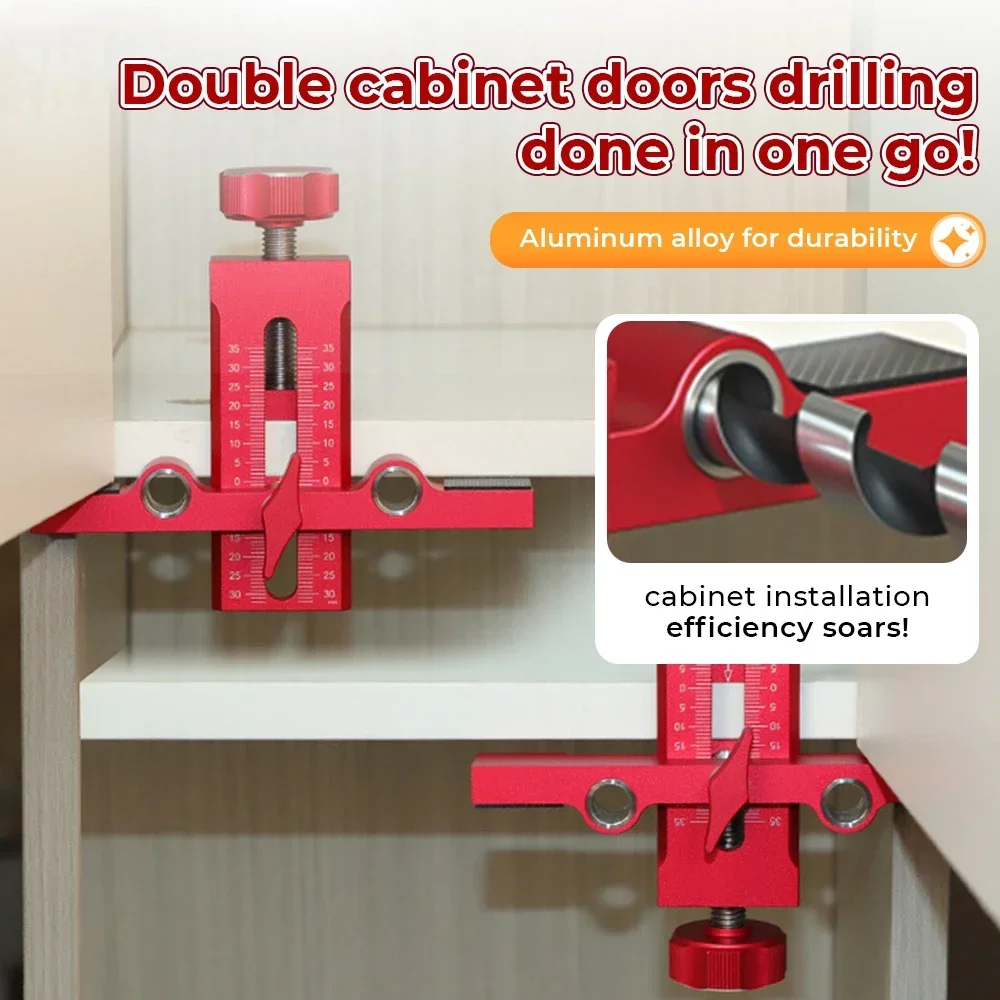 DMH-NEW Woodworking Rebounding Device Drilling Locator Aluminum Alloy Quick Double Hole Opener Manually Install Auxiliary Tools