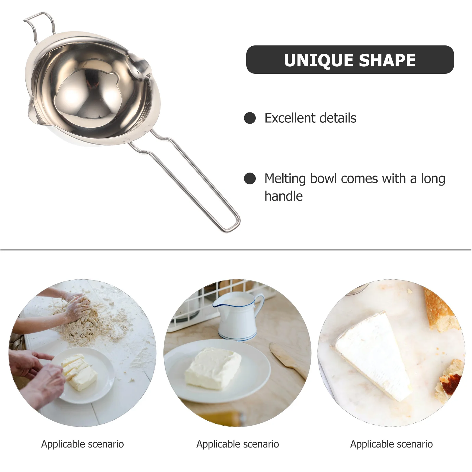 

Chocolate Melting Pot Stainless Steel Heater Bowl for Butter Cheese Silver Compact Lightweight Baking Cooking Kitchen Bar