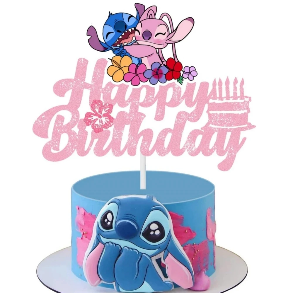 Lilo & Stitch Tortenaufsatz für Kinder, Cartoon-Motiv, alles Gute zum Geburtstag, Kuchendekoration, Partyzubehör für Kindergeburtstag, Babyparty, Partyzubehör