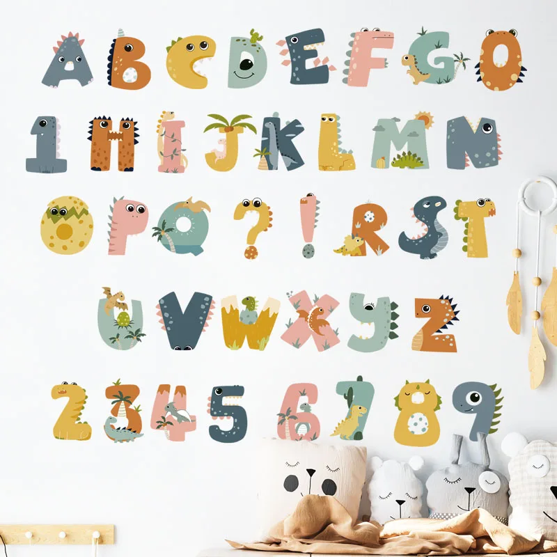 

Cartoon Cute Dinosaur Alphabet Stickers Wall Stickers Early Education English Numbers Children's Room Kindergarten Classroom