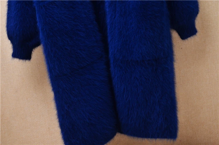 Ladies Women Fall Winter Clothing Hairy Mink Cashmere Knitted Hooded Long Lantern Sleeves Loose Long Sweater Cardigans Coat Pull