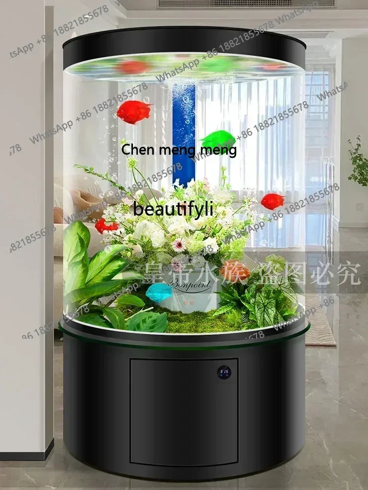 smt7486 new Cylindrical Glass Fish Tank Living Room New Home Floor Fish Globe Bottom Filter Aquarium Full round Medium and Large