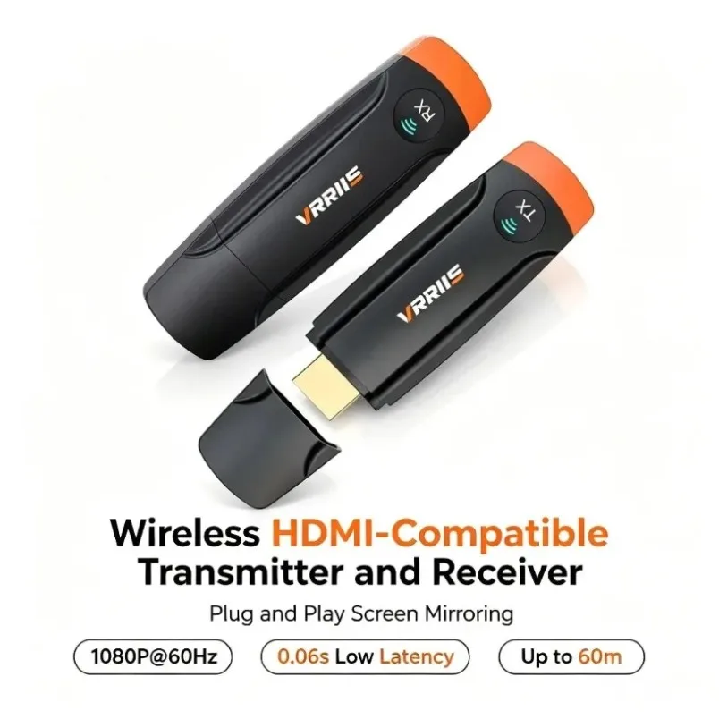 Wireless Video Extender, HDMI-Compatible 1080P 60Hz Transmitter Receiver, 60m Long Range Low Latency for Conference Room Office