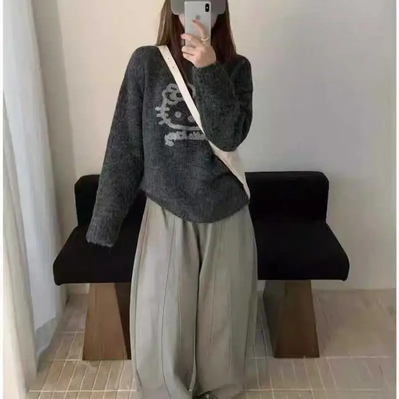 

Свитер «Hello Kitty» Kawaii, аниме, модный студенческий повседневный свитер с круглым вырезом, осенне-зимняя вязаная рубашка, пуловер, топы, новый стиль