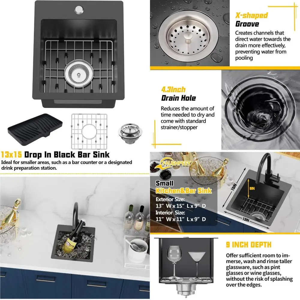 

Stainless Steel 13x15 Inch Drop-In Kitchen Sink for Compact Spaces and Efficient Food Preparation Areas