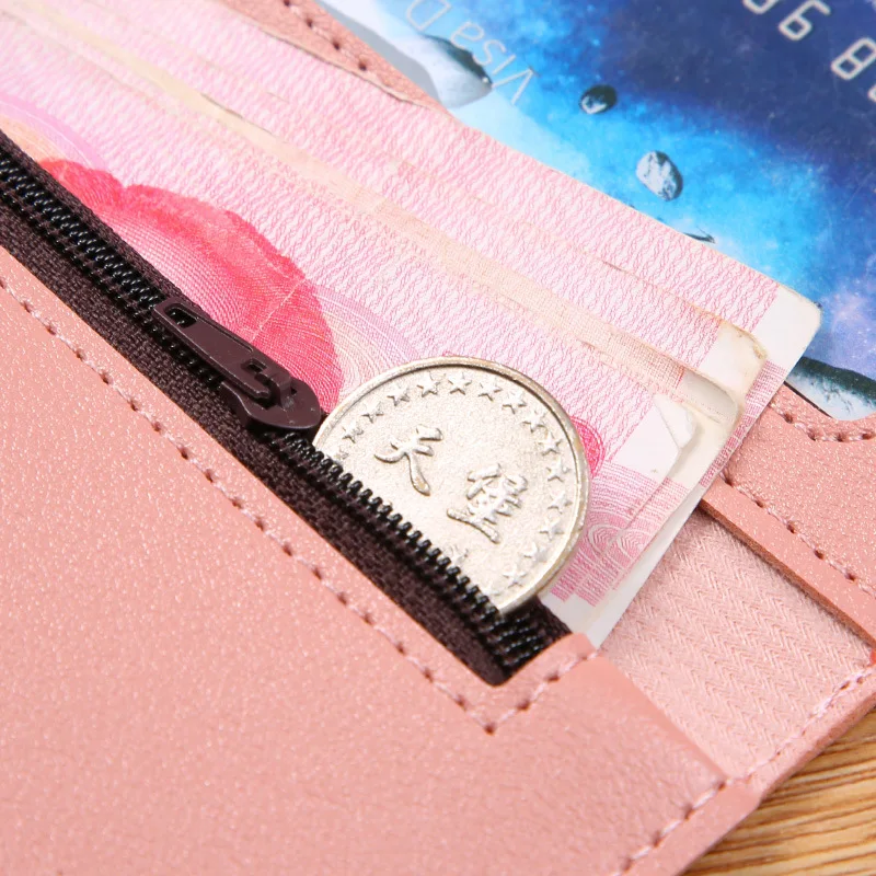 Elegant Women's Long Wallet Leather Trifold Clutch Wallet Credit Card Holder Ladies Cute Pink Wallet Purse with Zip Coin Pocket image 4