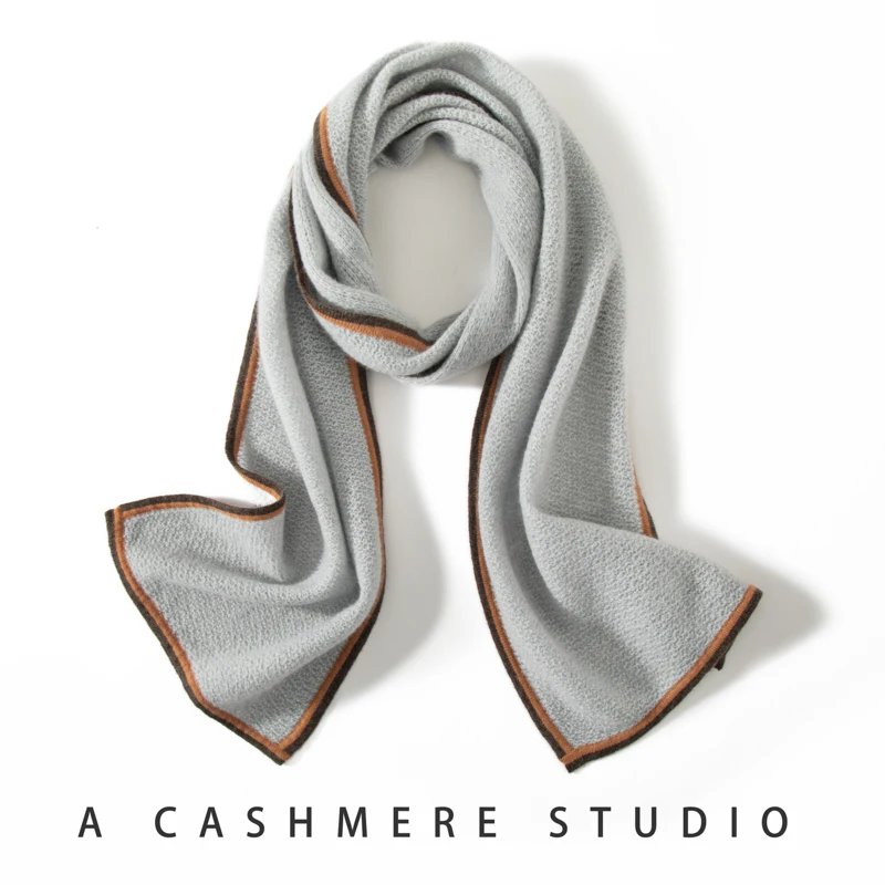 Women's High Quality 100% Pure Cashmere Scarf Knitted Color-Block Warm Fashionable Versatile Shawl Dual-Use Winter Accessory