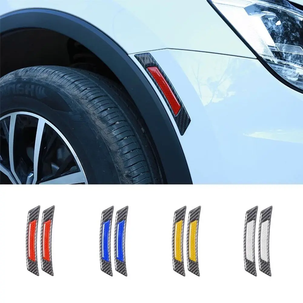 2Pcs Car Reflective Sticker Anti-collision Protection Strip Carbon Fiber Wheel Eyebrow Edge Guard Practical Warning Decoration