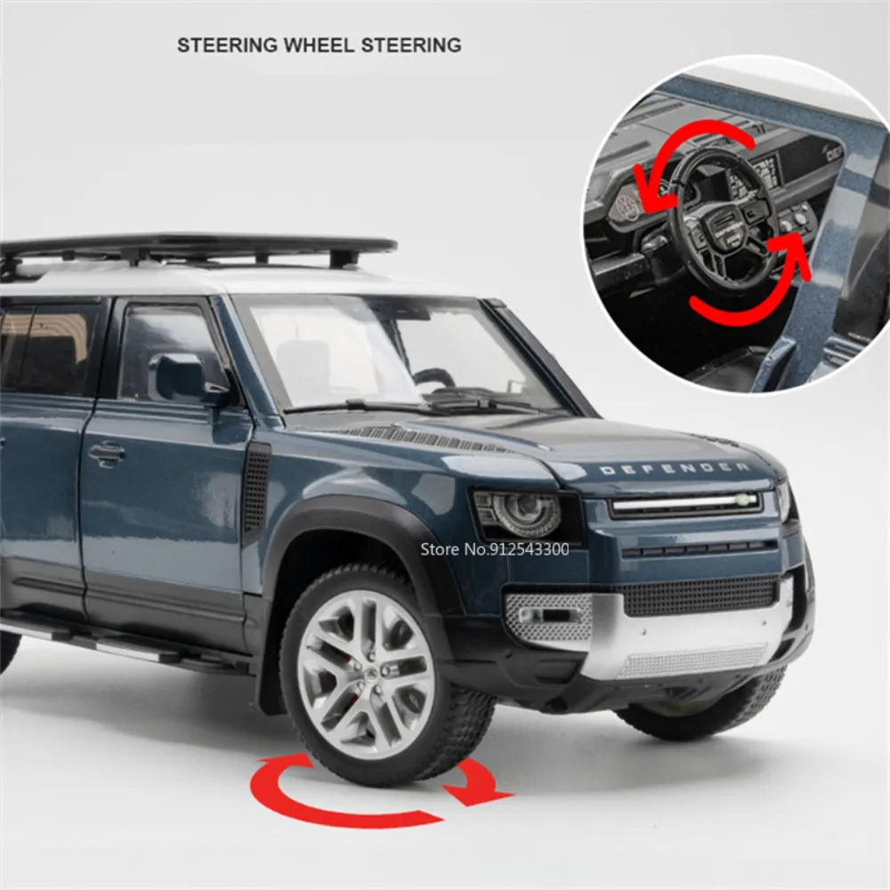 1/18 Range Rover Defender SUV Toy Car Model Alloy Diecast Simulation Off-road Vehicles Scale Model with Sound Light Toy for Kids