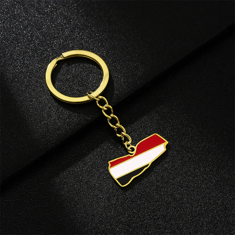 Fashion Enamel Yemen Map Flag Keychain Stainless Steel Gold Silver Color Yemeni Outline Emblem Symbol Ethnic Patriotic Jewelry