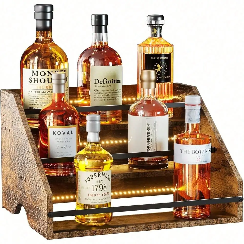 

Bottle Display Shelf, Coffee Syrup Organizer, 3 Step Countertop Liquor Wine Rack, Home Retro Shelf Stand For Mini Bar, Cabinet,