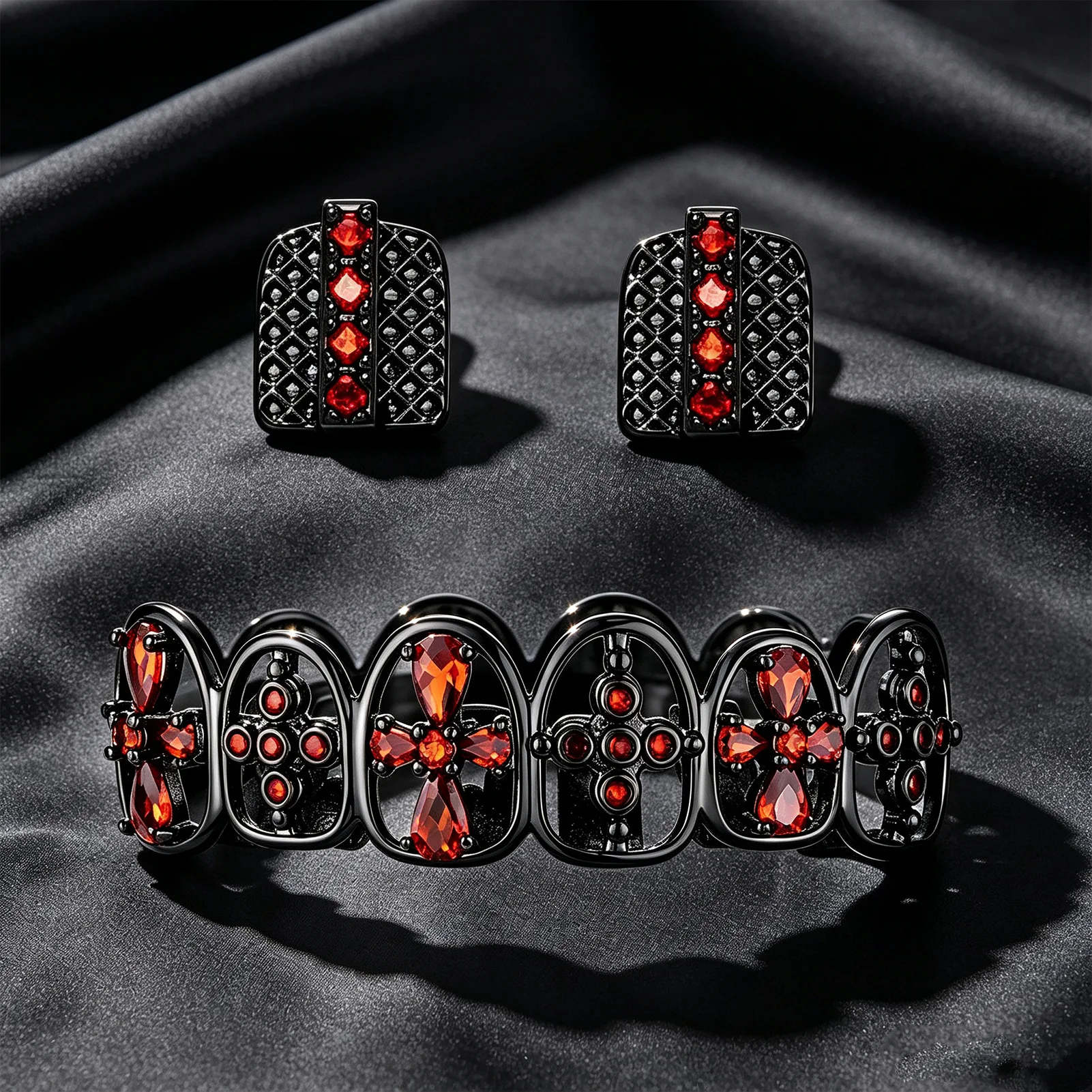 Black Gunmetal Red CZ Jewelry  - Body Jewelry Earrings recension och pris