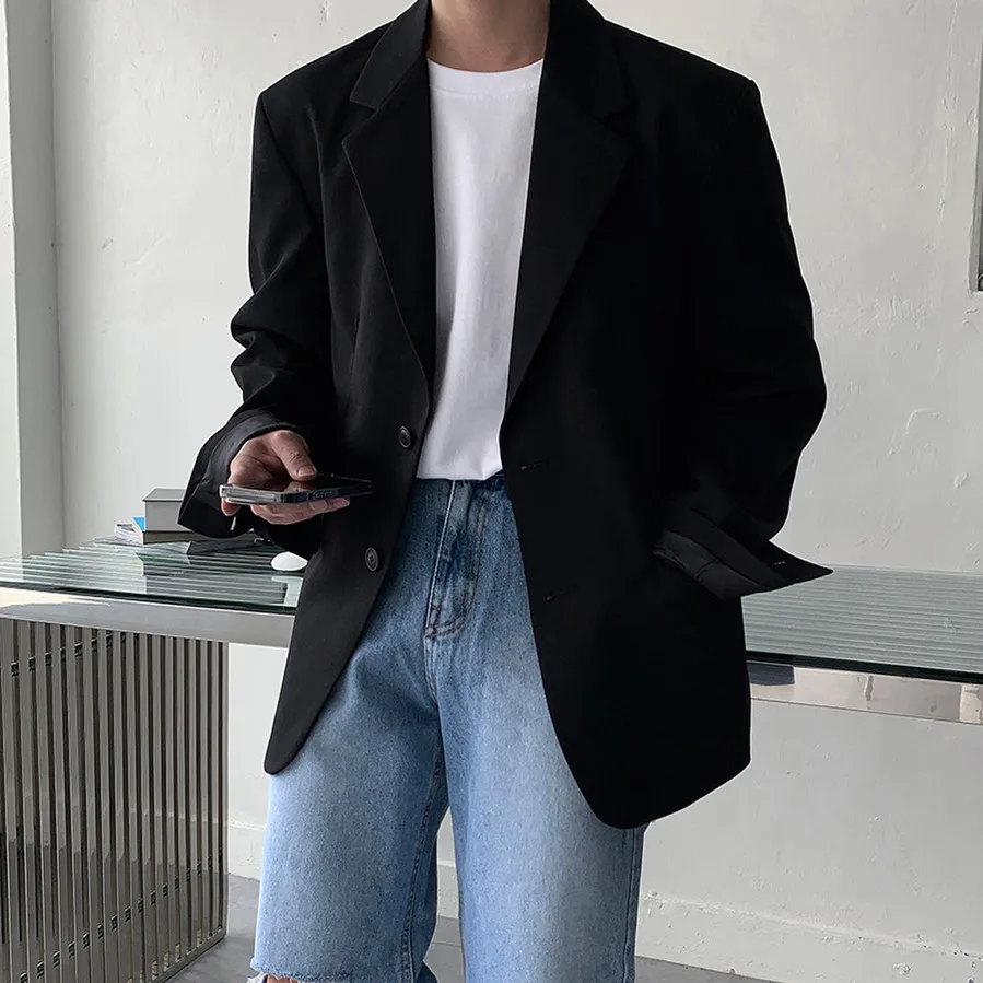 Men\'s Suit Jacket, Japanese and Korean Style High Sense Spring Trend Casual Small Suit,Black Over Size Jacket