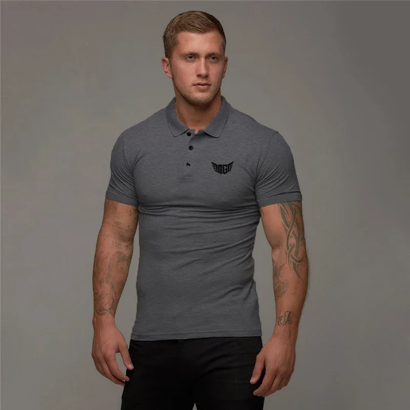 Muscleguys Brand Men Compression Polo Shirt Cotton Tops Fashion Sport Short Sleeve Gym Bodybuilding Fitness Polo Shirt