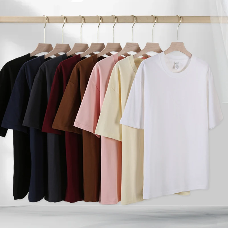 

260gsm 9.17oz Oversized Summer T shirts For Men Brown Casual Korean Streetwear Tees Unisex Basic Solid Young Cool Top Tees