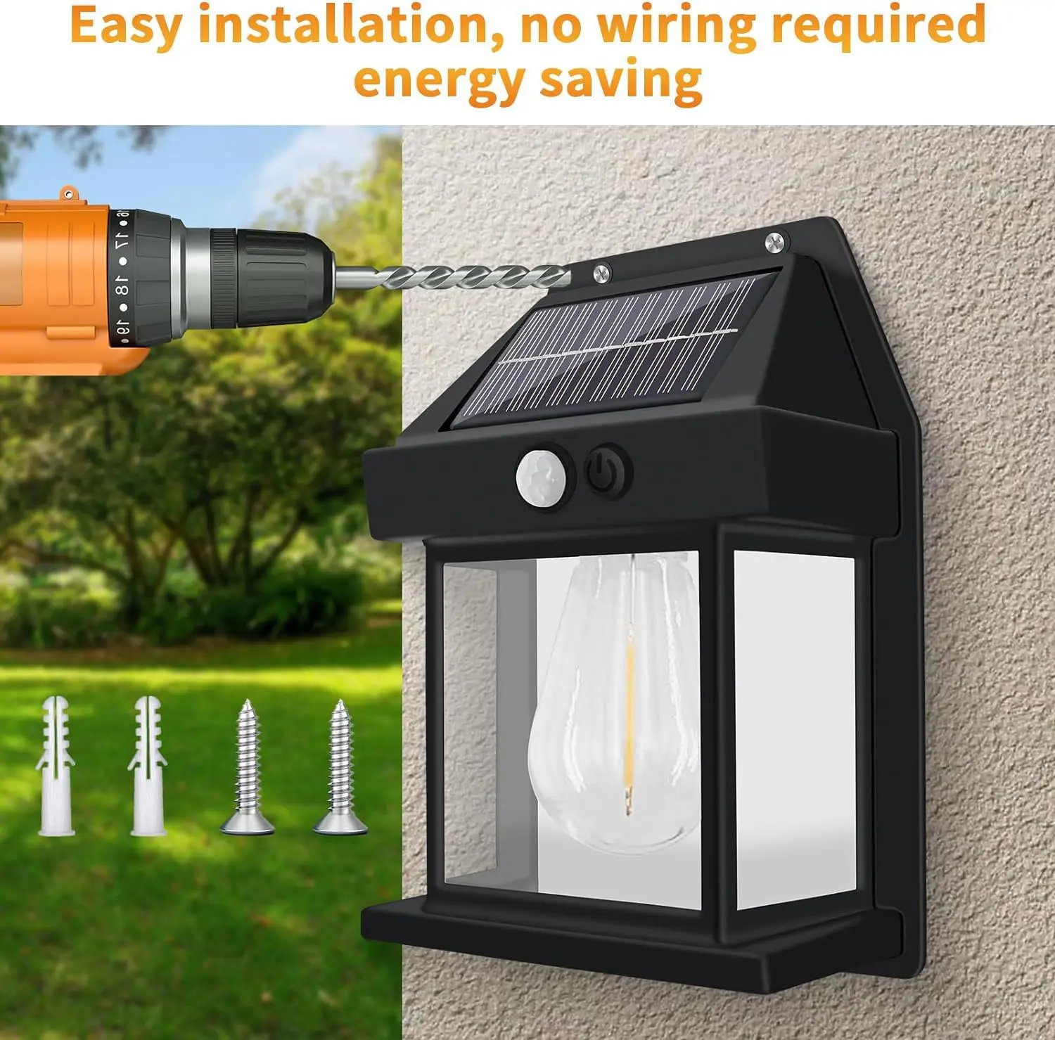 Applique murale solaire extérieure en tungstène, capteur de mouvement en forme de maison, étanche IP65, lampe de jardin à énergie solaire, 3 Modes d'éclairage