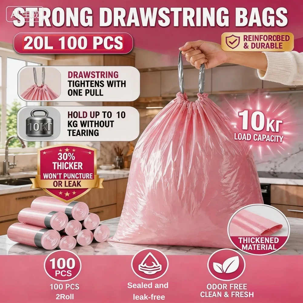 Pink Rose Scented Trash Bags 5-Gallon Sturdy Durable for Bathroom Bedroom Office Fits 15-20L Trash Can 3.5/4/5 Gallon