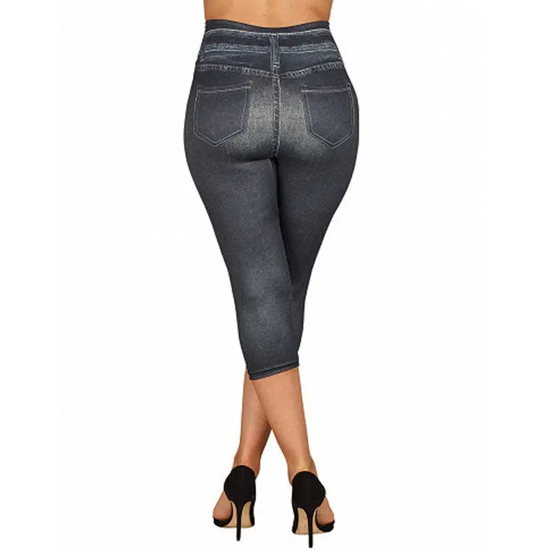 3/4 Faux Jeans Leggings Women Summer Capri Pant Jeggings Slimming S-XXXL Soft Denim High Waist Short Fashion Thin Casual Trouser