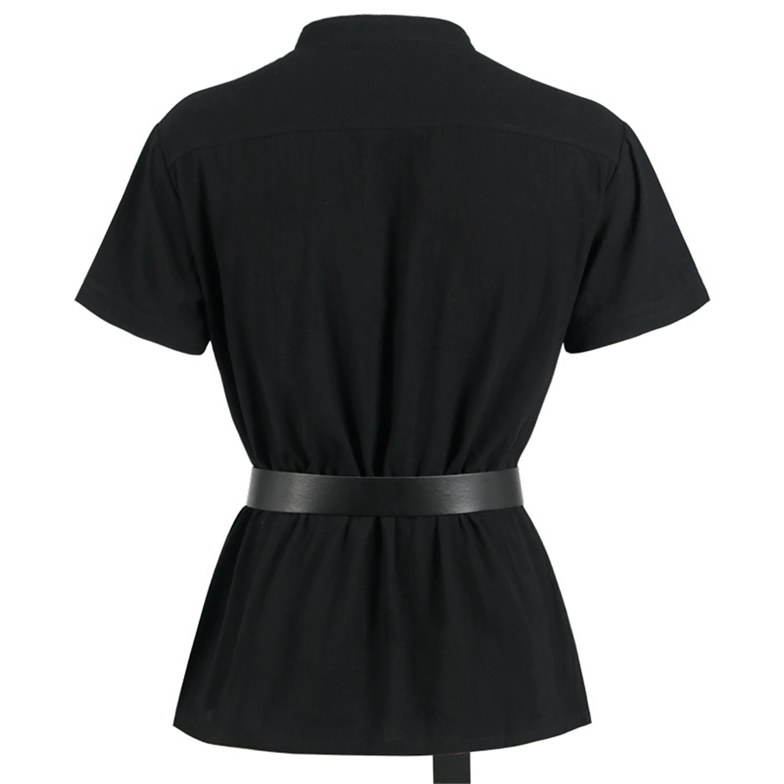 남성 할로윈 중세 바이킹 르네상스 의상 셔츠 조끼 반팔 레이스업 남성 해적 튜닉 코트 벨트 포함