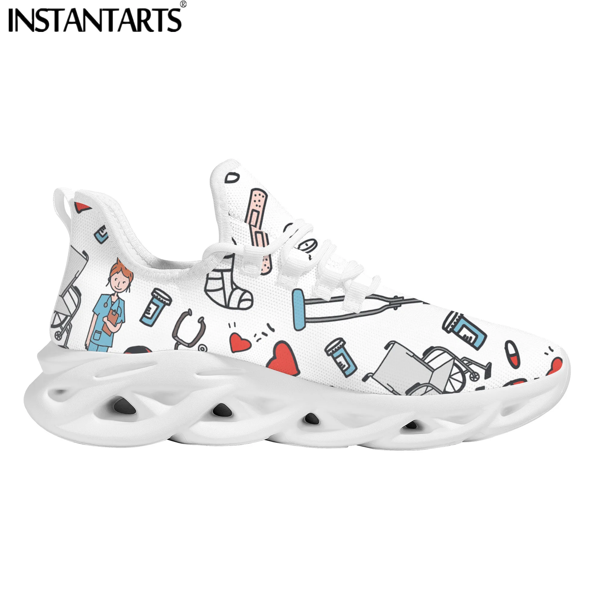 INSTANTARTS Cute Cartoon lekarz dla pielęgniarki panie Chunky buty komfortowe tenisówki Walking buty obuwie damskie zapatillas mujer