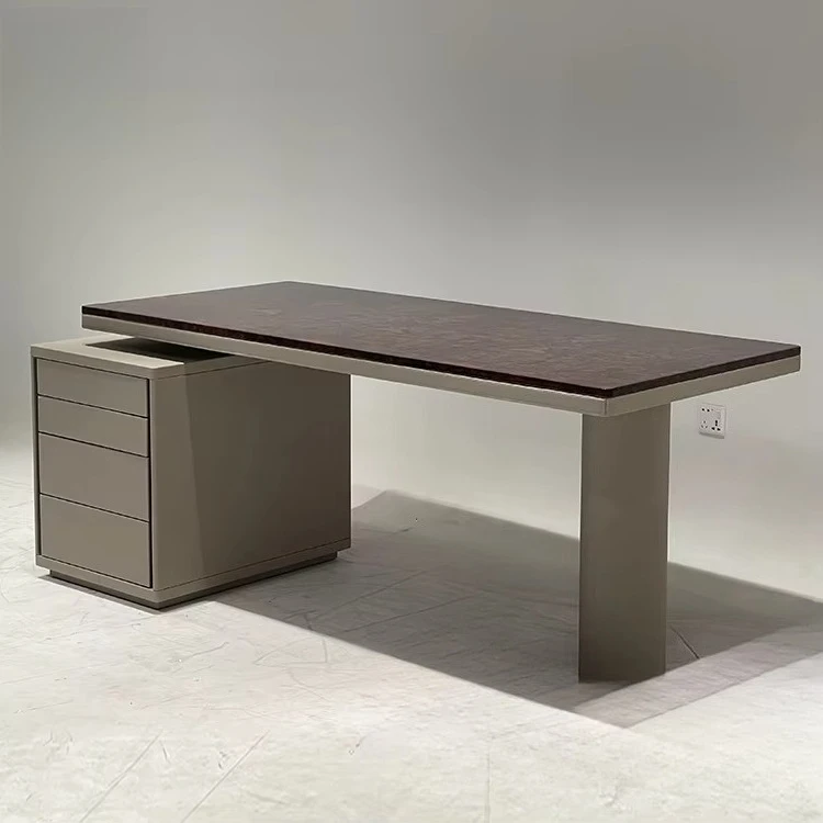 yh-Italian Designer Luxury Wooden Computer Writing Desk Large Boss Style High-Definition Storage Normcore Extendable Villa-