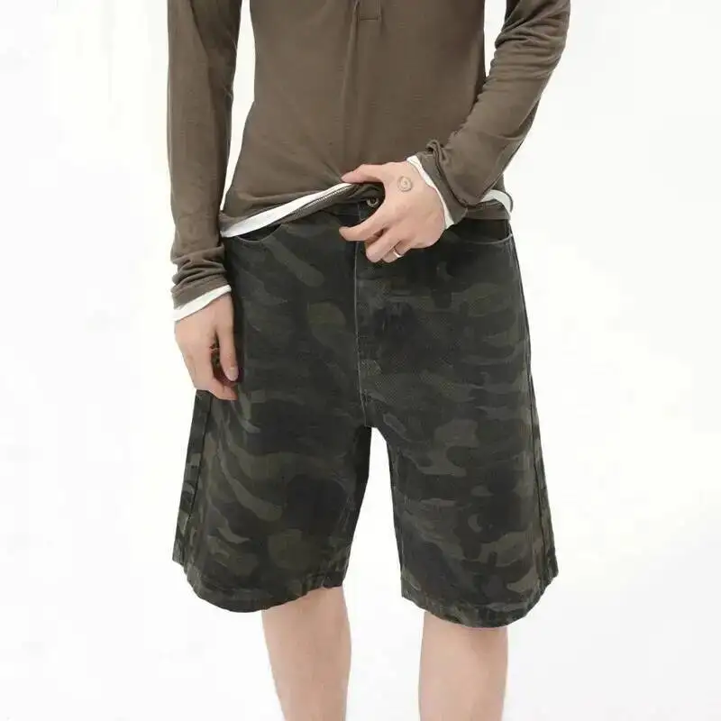 IEFB Men’s Wear American Style Camouflage Jorts Loose Wide Leg Casual Pants Versatile Washed Denim Shorts New Trendy 9A8588 4 IEFB Men's Wear American Style Camouflage Jorts Loose Wide Leg Casual Pants Versatile Washed Denim Shorts New Trendy 9A8588 4