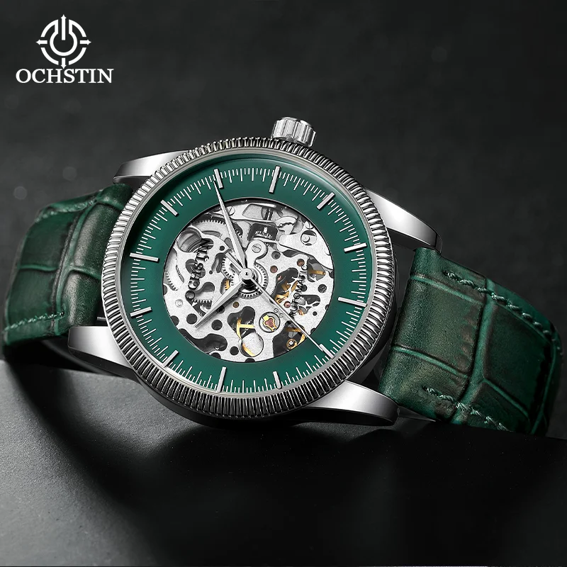 OCHSTIN Daily Water Resistance Automatic Mechanical Movement Master Collection Watches Men's Genuine Leather Strap Wristwatch