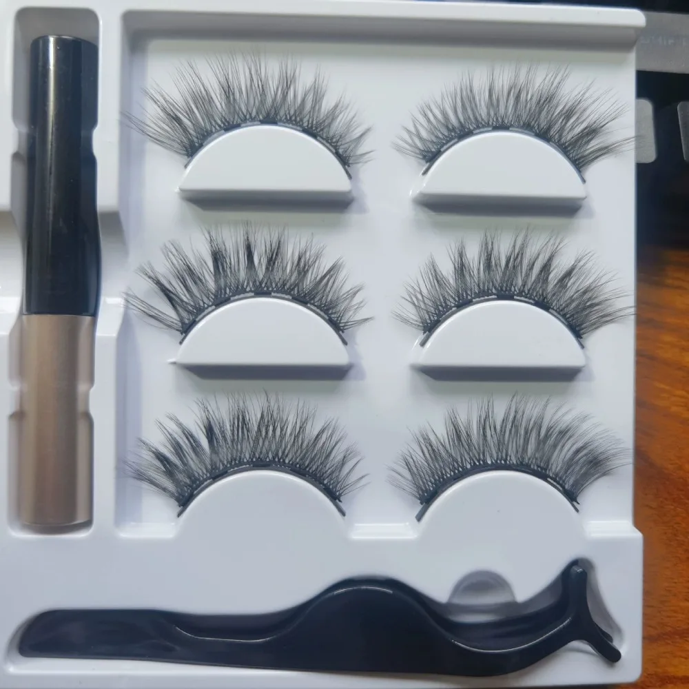 

Eyeliner Magnetic Suction False Eyelashes Long Lasting Fluffy Glue Free False Eyelashes Makeup Reusable 3D Fake Lashes Set