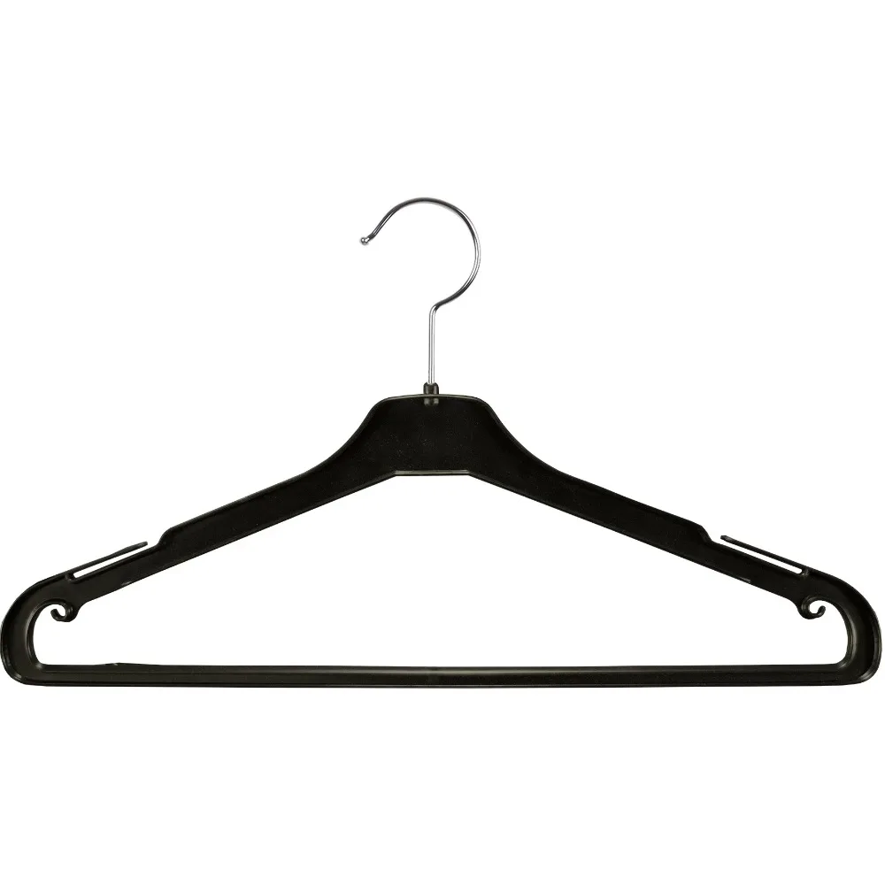 

INTERNATIONAL HANGER Black Plastic Suit Hanger with Non-Slip Pant Bar, 100 Pack