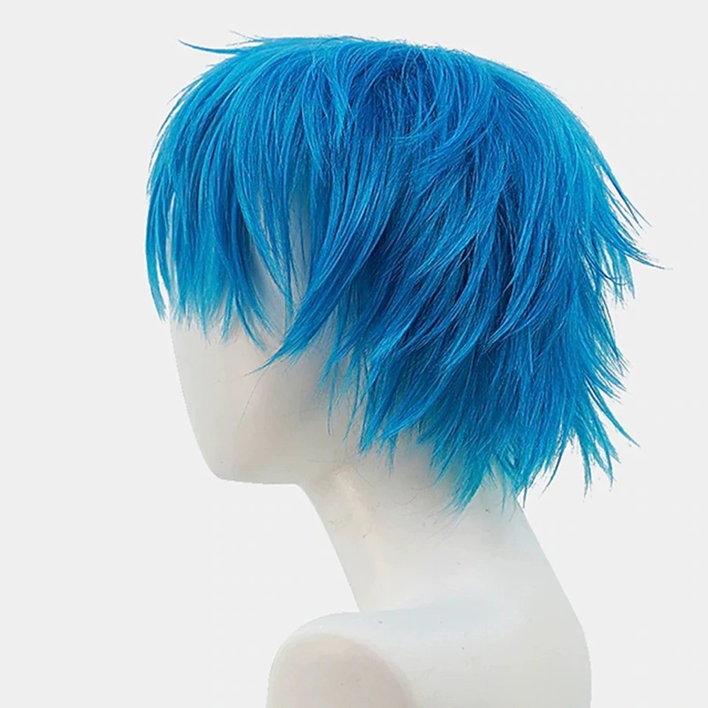 Blue Short Synthetic Natural Wave Wig With Bangs For Party Fiber Daily Wear Fashion Wig High Temperature Fiber Wigs