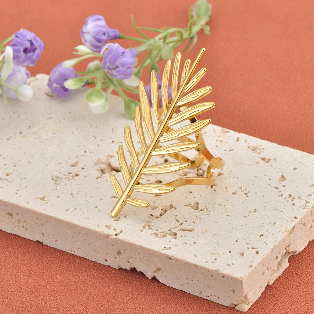 JeeMango Verstellbare Ringe mit übertriebenen Blättern für Damen, goldfarben, Edelstahl, wasserdicht, Schmuck, Party, Geburtstagsgeschenk, R26009