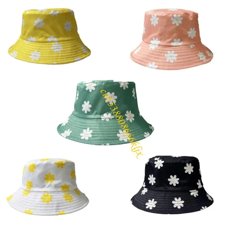 

Sun Protective Cotton Hat Flower Print Compact Foldable Headwear For Summer Adventures Kids Adults 066C