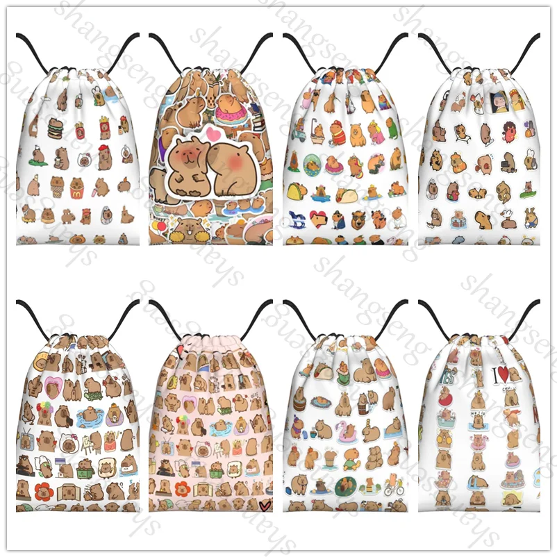 

Capybara cute cartoon Bicycle backpack, gym drawstring shoe bag, multifunctional sports bag, beach travel backpack kids gift