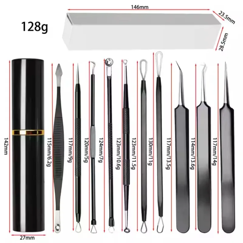 10 Stück professioneller Mitesser-Entferner, Komedonen-Extraktor zur einfachen Entfernung von Pickeln, Mitessern, Zit-Entfernung, Gesichts- und Nasen