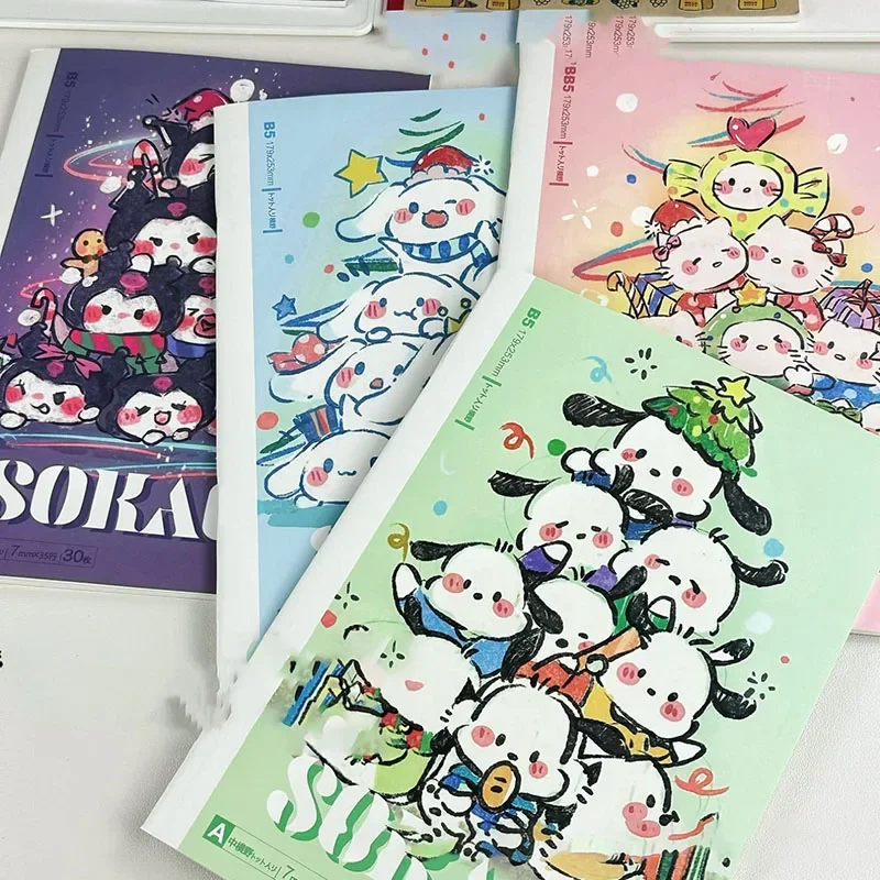 Sanrio Hello Kitty Kuromi Cinnamoroll Pochacco Dizüstü Japon Sevimli Yağlıboya Noel Ağacı Dizüstü B5 Öğrenci Kız Hediyeler