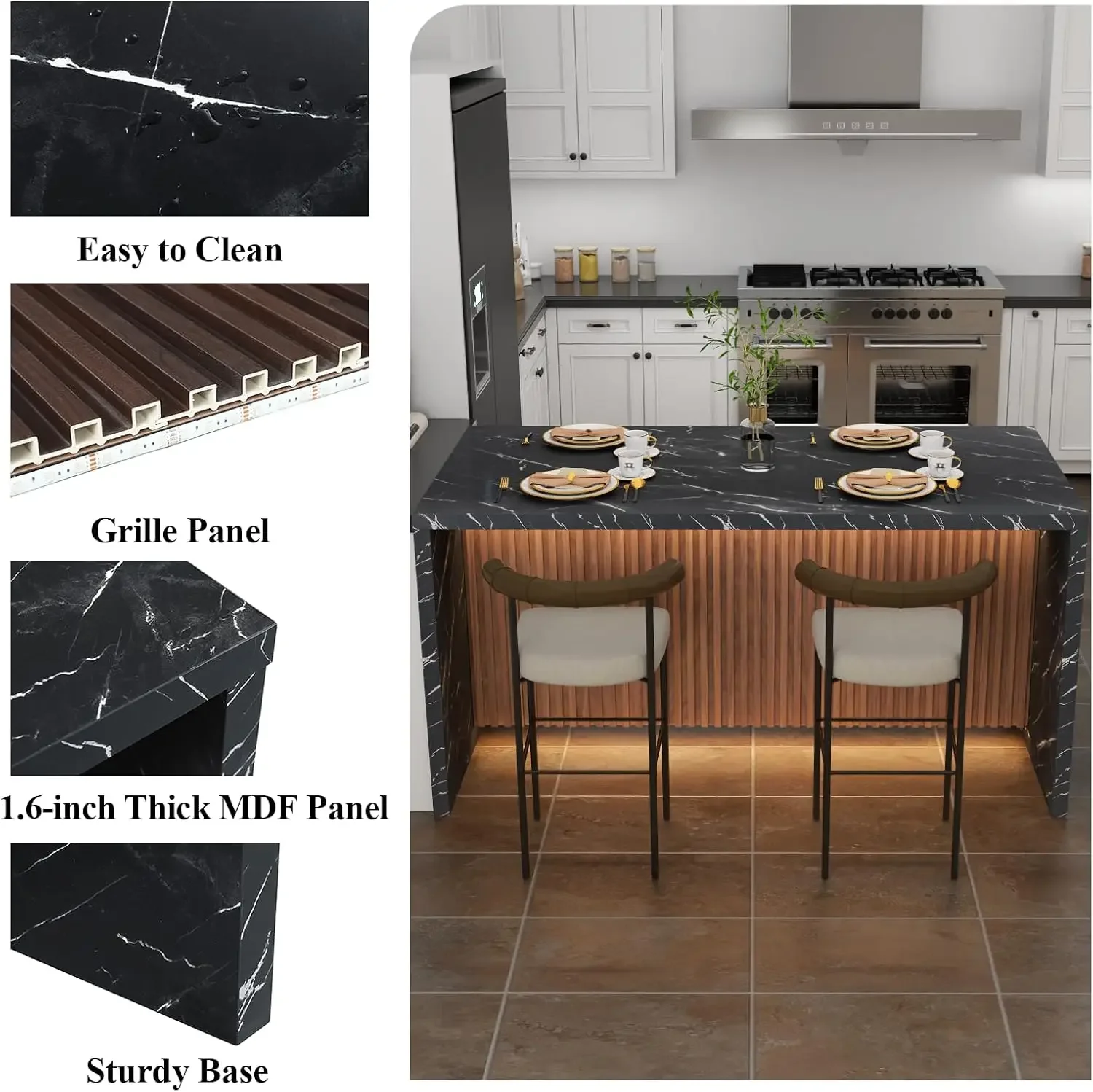 [Spedizione gratuita, offerta calda! ] Tavolo da pranzo grande in finto marmo da 63" per 4-6 persone, tavolo da isola con luci a LED, marmo moderno S